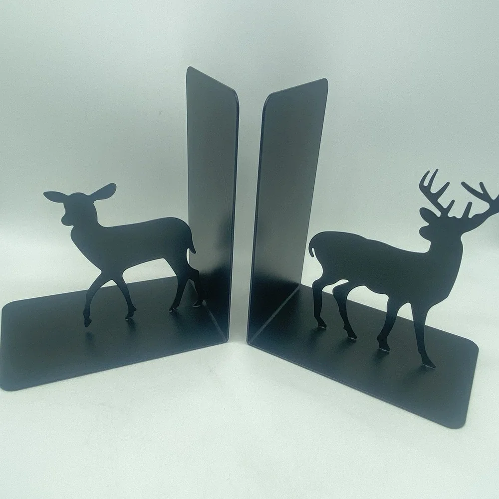 Decorative Buck And Doe Metal Bookends Black Cabincore Man Cave Deer‎